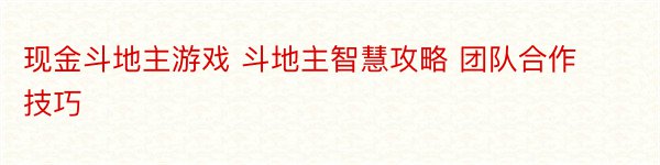 现金斗地主游戏 斗地主智慧攻略 团队合作技巧