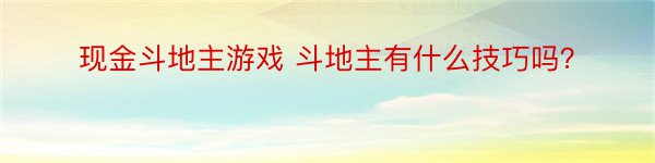 现金斗地主游戏 斗地主有什么技巧吗？