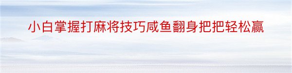 小白掌握打麻将技巧咸鱼翻身把把轻松赢